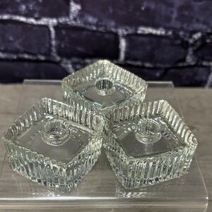 Set of Ribbed Glass Candle Holders